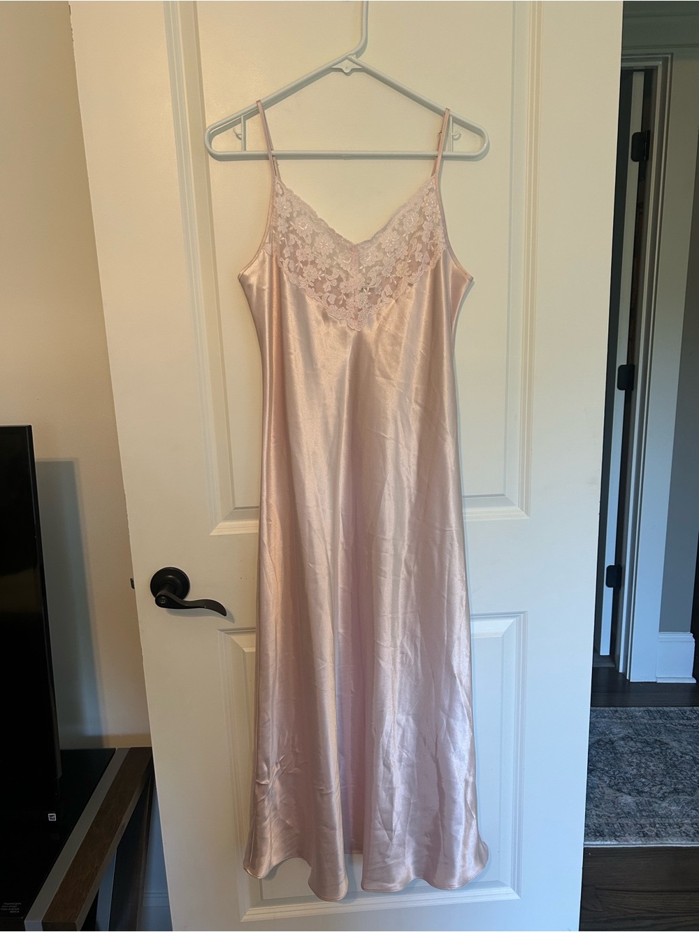 Lace-Trim Satin Slip Dress in Blush Pink